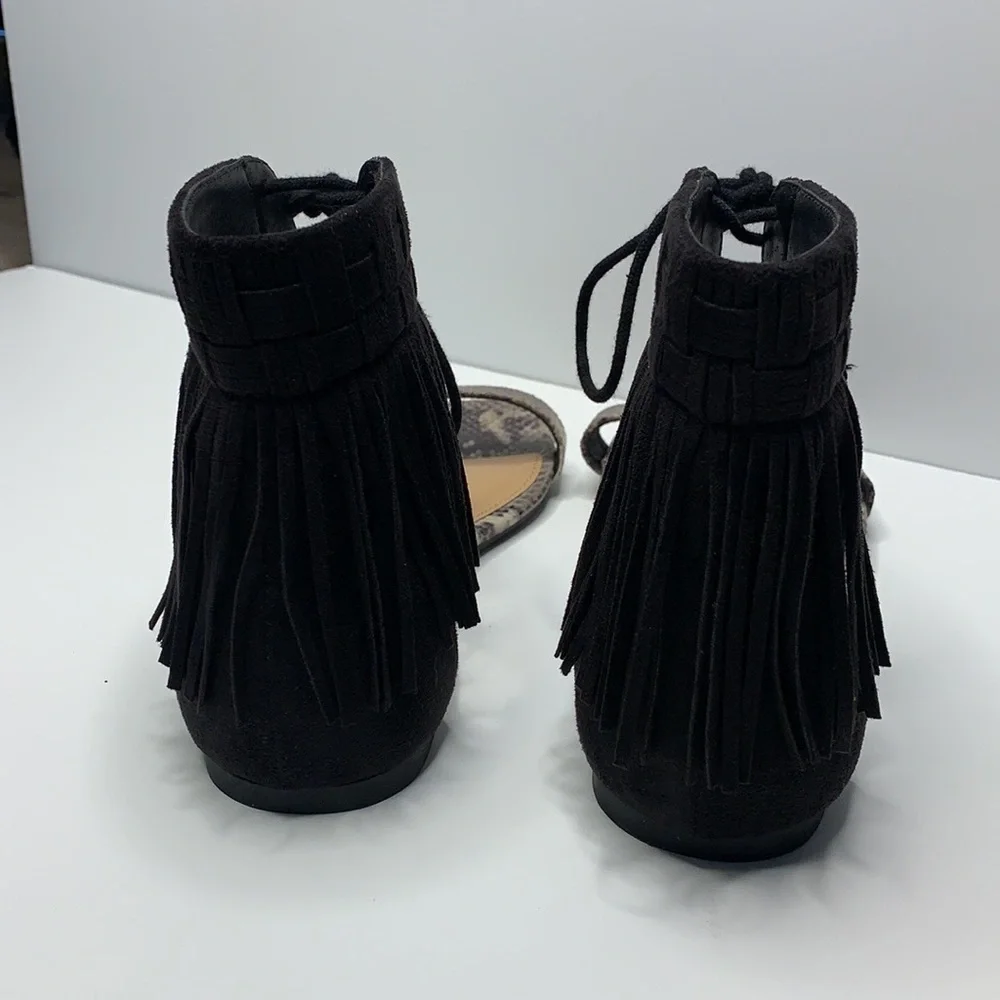 Indigo Black Fringe Sandals Size 8